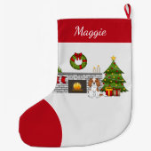 クリスマスの部屋にブランハイム・カバリエ・ドッグ&ネーム ラージクリスマスストッキング (裏面)