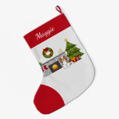 クリスマスの部屋にブランハイム・カバリエ・ドッグ&ネーム ラージクリスマスストッキング (裏面 (吊り時))