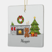 クリスマスの部屋にルビー・カバリエ・ドッグ&ネーム セラミックオーナメント (左)