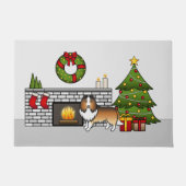 クリスマスの部屋のセーブルシェットランドシェプドッグ犬 ドアマット (正面)