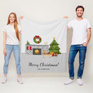 クリスマスの部屋のワイリートワイヤーヘアードダックスフンド フリースブランケット