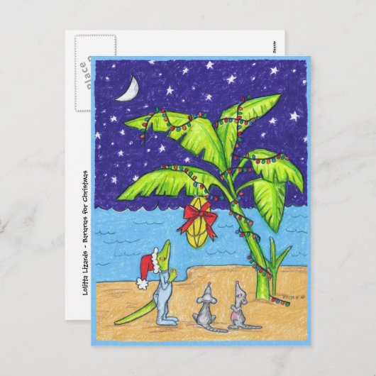 クリスマスの郵便はがきのためのバナナ シーズンポストカード (正面/裏面)