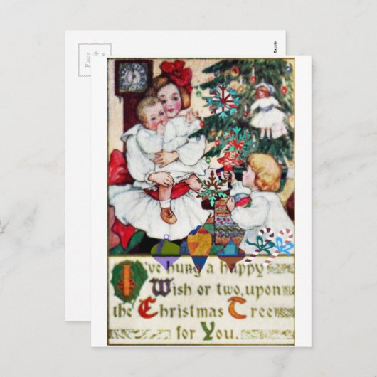 クリスマスの郵便はがきの女の子の人形の書道の単語 シーズンポストカード (正面/裏面)