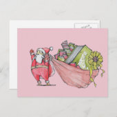 クリスマスの郵便はがきを読むサンタクロース愛 シーズンポストカード (正面/裏面)