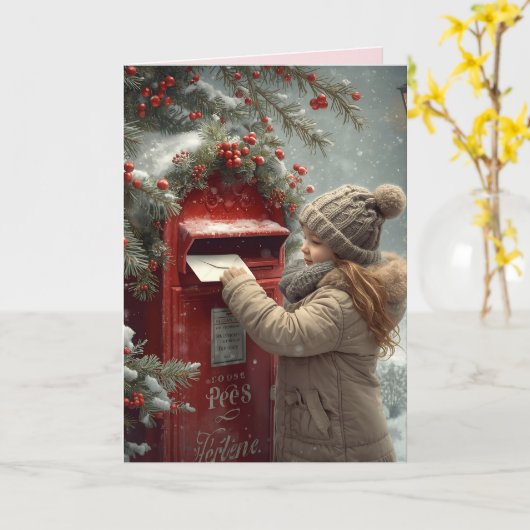 クリスマスの郵便箱の温かいホリデー メッセージ カード (黄色い花)