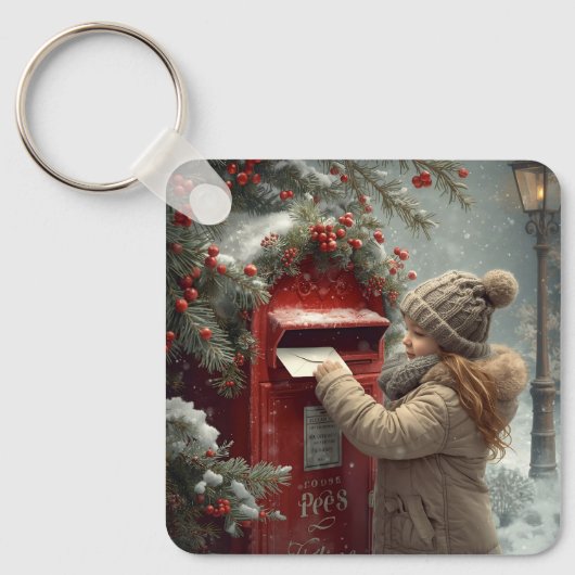 クリスマスの郵便箱 かわいいお祭り気分の冬アクセサリー キーホルダー (正面)