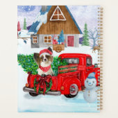 クリスマスの配送トラックの雪の中のパピヨン犬 プランナー手帳 (裏面)
