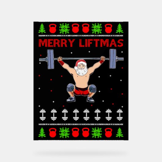 クリスマスの醜いクリスマスウエイトリフティング アクリルサイン (正面)