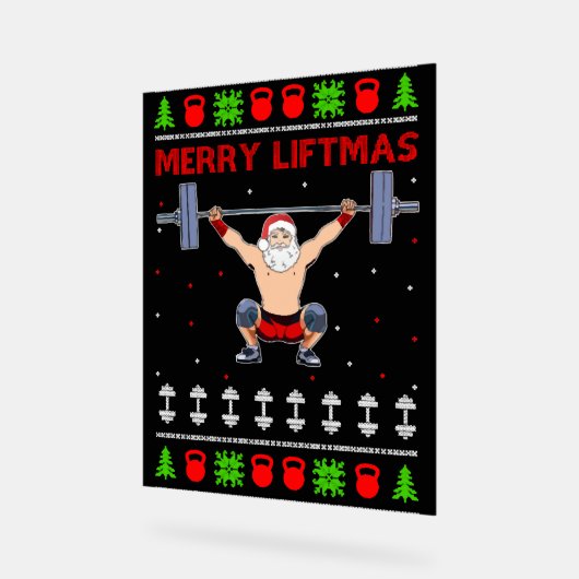 クリスマスの醜いクリスマスウエイトリフティング アクリルサイン (傾斜)