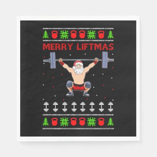 クリスマスの醜いクリスマスウエイトリフティング スタンダードランチョンナプキン (正面)