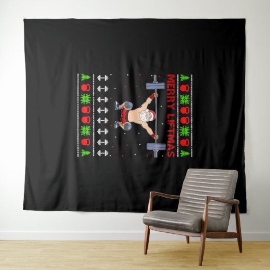 クリスマスの醜いクリスマスウエイトリフティング タペストリー (インサイチュ(横))