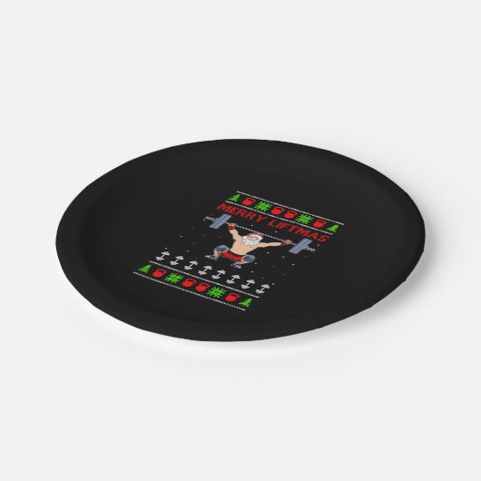 クリスマスの醜いクリスマスウエイトリフティング ペーパープレート (アングル)