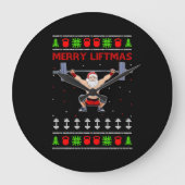 クリスマスの醜いクリスマスウエイトリフティング ラージ壁時計 (正面)