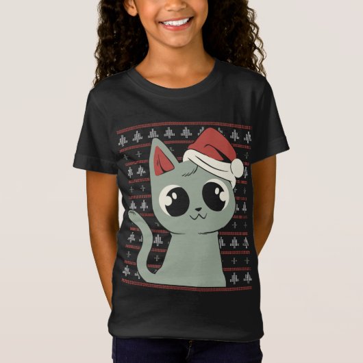 クリスマスの醜いセーおもしろいタークリスマスキャット Tシャツ (正面)