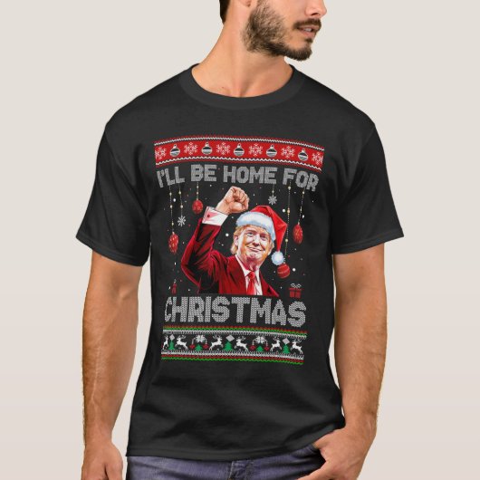 クリスマスの醜いセーターの家におもしろい行く Tシャツ (正面)