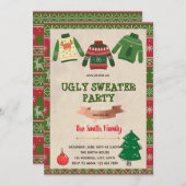 クリスマスの醜いセーターの招待状 招待状 (正面/裏面)