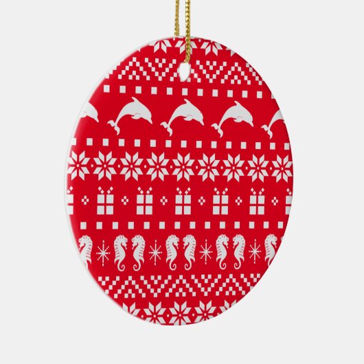 クリスマスの醜いセーターイルカとシーホース セラミックオーナメント (右)