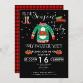 クリスマスの醜いセーターパーティー資金調達者イベント 招待状 (正面/裏面)