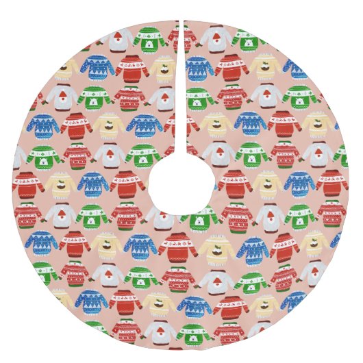 クリスマスの醜いセーターピンク ブラッシュドポリエステルツリースカート (正面)