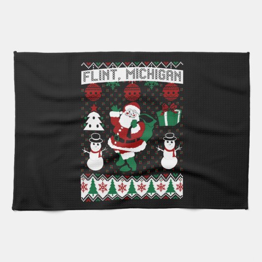 クリスマスの醜いセーターフリントミシガン キッチンタオル (横)