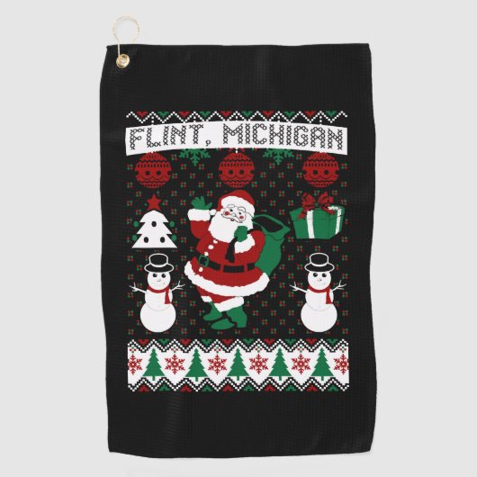 クリスマスの醜いセーターフリントミシガン ゴルフタオル (正面)