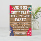 クリスマスの醜いセーター企業のパーティー木製 招待状 (スタンド正面)