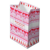 クリスマスの醜いセーター家族の名前ピンク&レッド ミディアムペーパーバッグ (正面アングル)