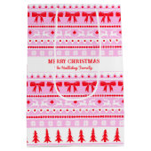 クリスマスの醜いセーター家族の名前ピンク&レッド ミディアムペーパーバッグ (裏面)