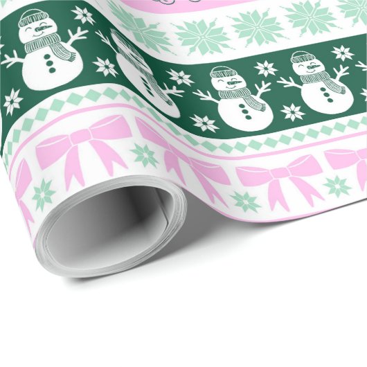 クリスマスの醜いセーター編み模様ピンク&グリーン ラッピングペーパー (ロールコーナー)