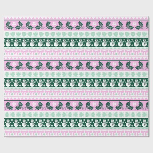 クリスマスの醜いセーター編み模様ピンク&グリーン ラッピングペーパー (フラット)
