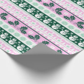 クリスマスの醜いセーター編み模様ピンク&グリーン ラッピングペーパー (角)