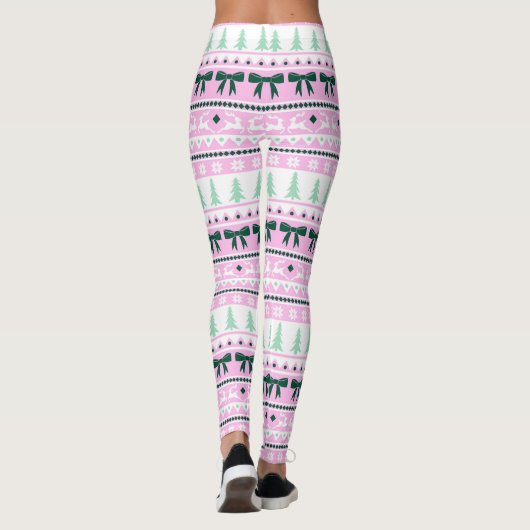 クリスマスの醜いセーター編み模様ピンク&グリーン レギンス (裏面)