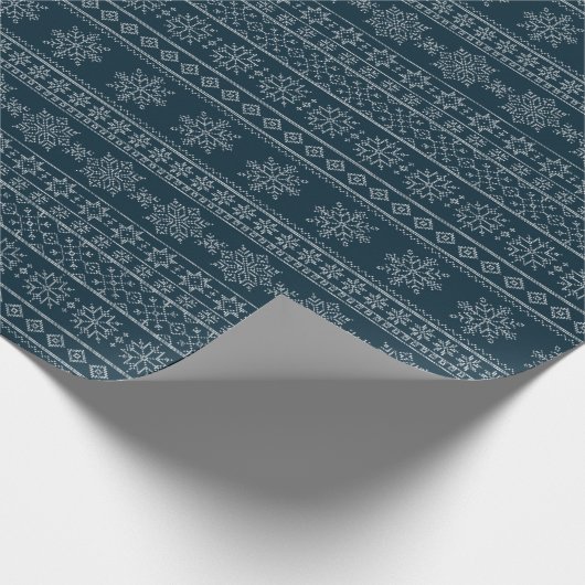 クリスマスの醜いセーター編み物の青いスノーフレーク ラッピングペーパー (角)