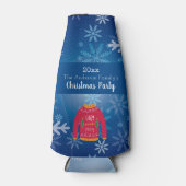 クリスマスの醜いセーター赤い青い雪片の名前 ボトルクーラー (正面)