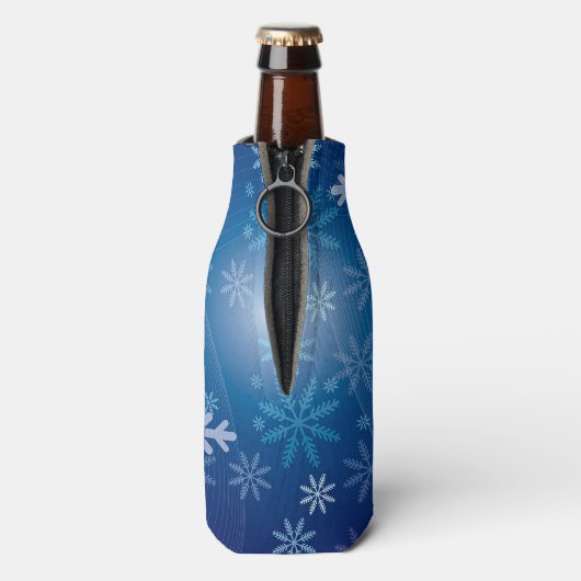 クリスマスの醜いセーター赤い青い雪片の名前 ボトルクーラー (ボトル裏面)