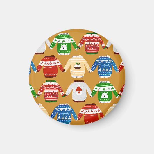 クリスマスの醜いセーター金ゴールド マグネット (正面)