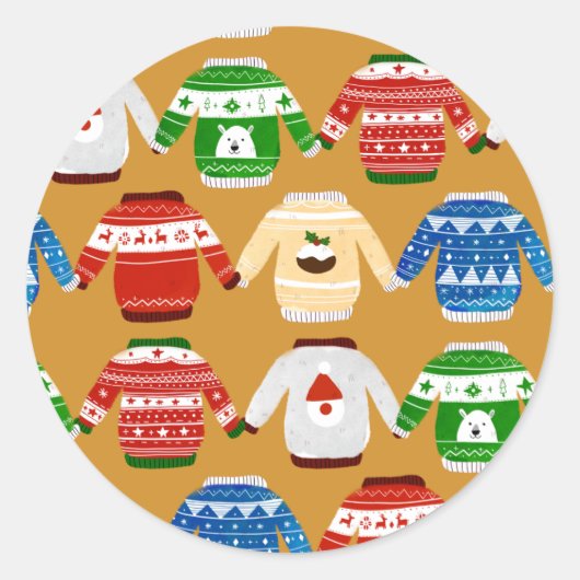 クリスマスの醜いセーター金ゴールド ラウンドシール (正面)