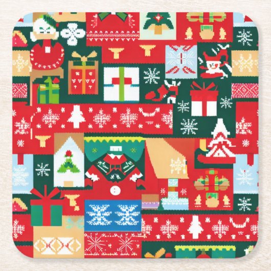 クリスマスの醜いセーター1 スクエアペーパーコースター (正面)