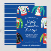 クリスマスの醜いセーター パーティーの招待状 シーズンカード (正面/裏面)