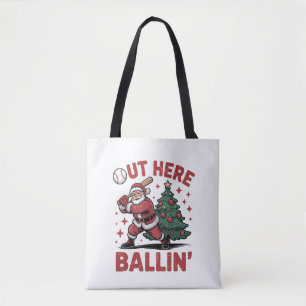 クリスマスの野球をするサンタさん Out Here Ballin' トートバッグ
