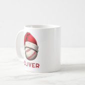 クリスマスの野球ボール赤いサンタ帽子の名前 コーヒーマグカップ (正面左)