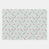 クリスマスの野鳥と枝のパターン ラッピングペーパーシート (正面2)