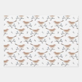クリスマスの野鳥と枝のパターン ラッピングペーパーシート (正面)