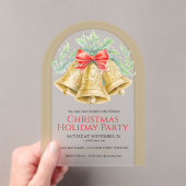 クリスマスの金のベルと赤いリボン アクリル招待状 (インサイチュ (ポータブル))