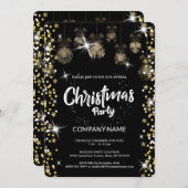 クリスマスの金の飾り、ダイヤモンド、雪の結晶 招待状 (正面/裏面)