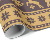 クリスマスの金ゴールドおよびブラウンのシカおよび木パターン ラッピングペーパー (ロールコーナー)