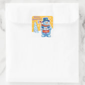 クリスマスの金ゴールドの正方形のステッカーの雪だるまのドラマー スクエアシール (バッグ)