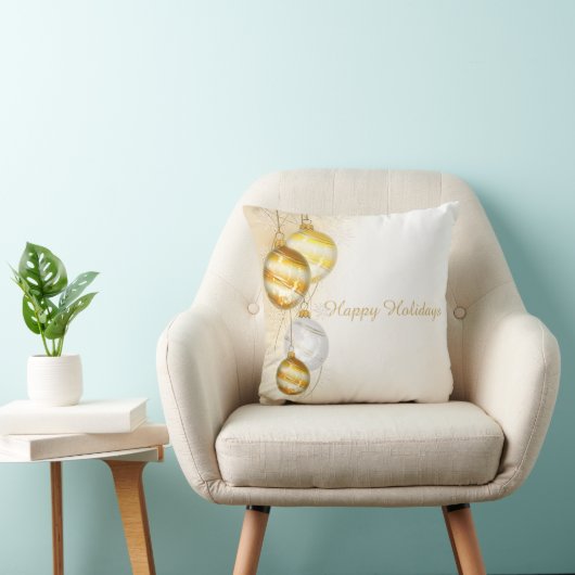 クリスマスの金ゴールドの白い球のオーナメント クッション (椅子)