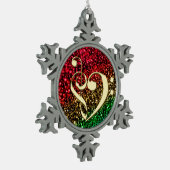 クリスマスの金ゴールド音楽クレフ、音符記号のハートの休日のオーナメント スノーフレークピューターオーナメント (左)