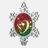 クリスマスの金ゴールド音楽クレフ、音符記号のハートの休日のオーナメント スノーフレークピューターオーナメント (右)